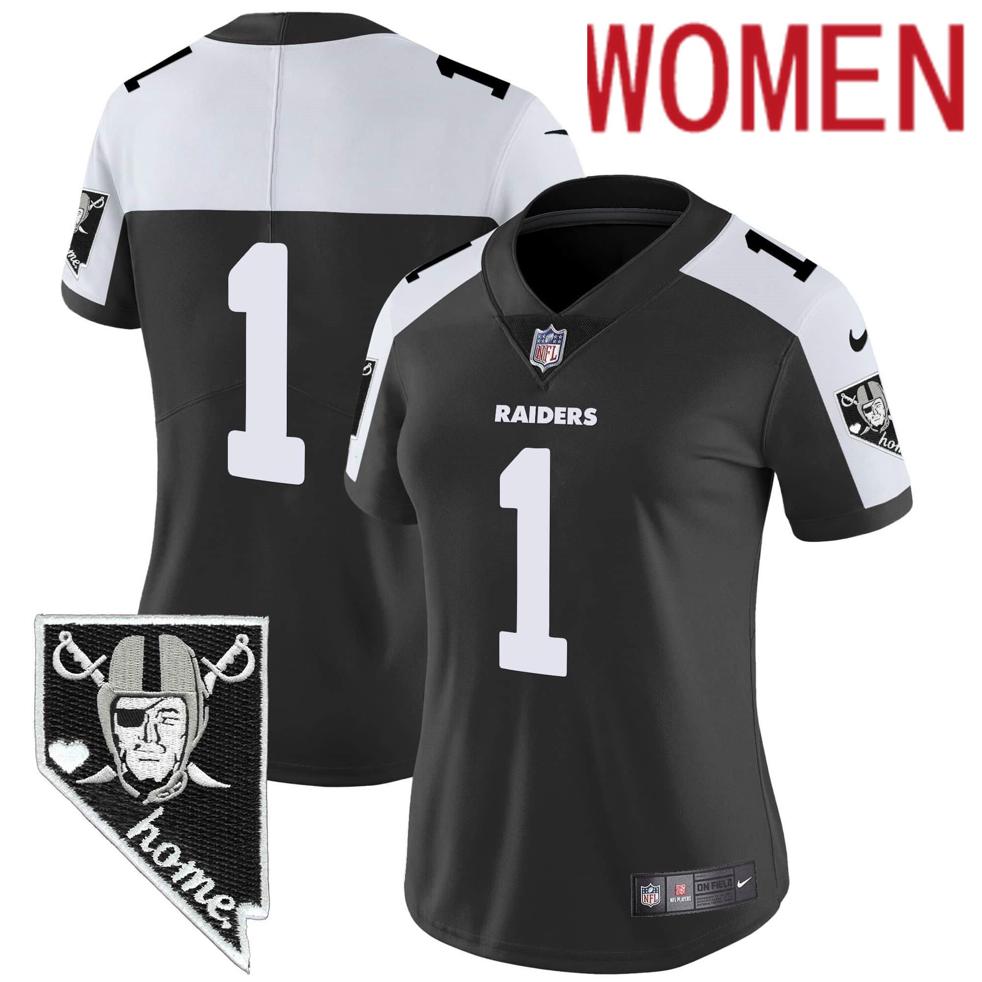 Women Oakland Raiders #1 No Name Black 2024 Nike Nevada Home Patch Vapor NFL Jersey
